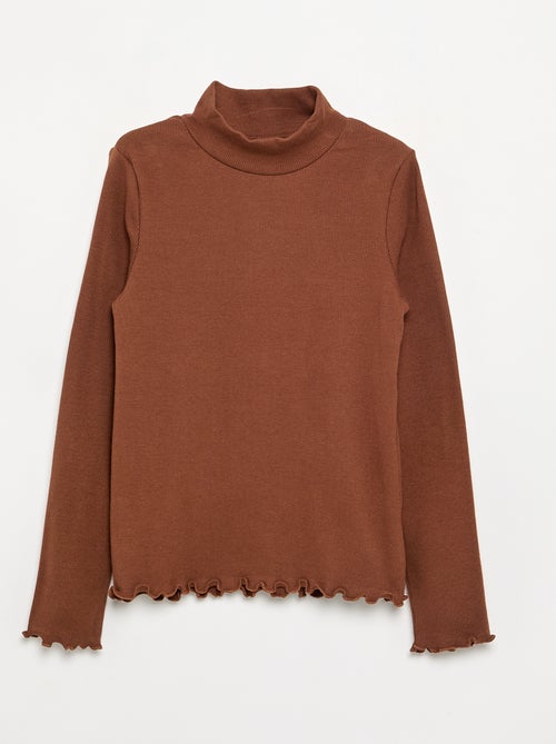 Camiseta de cuello alto lisa con acabados ondulados - Kiabi