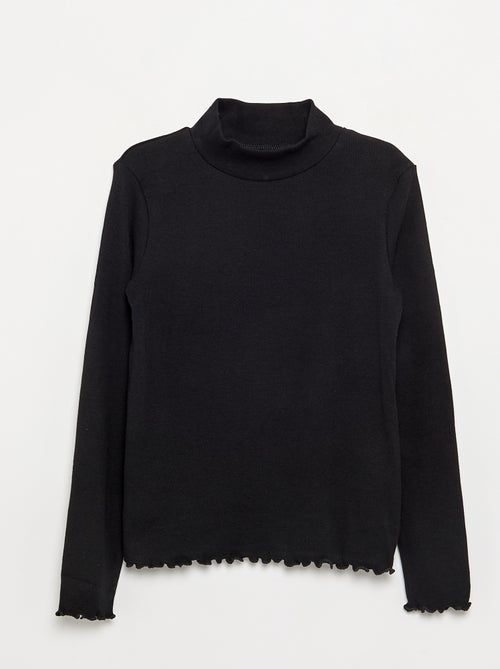 Camiseta de cuello alto lisa con acabados ondulados - Kiabi