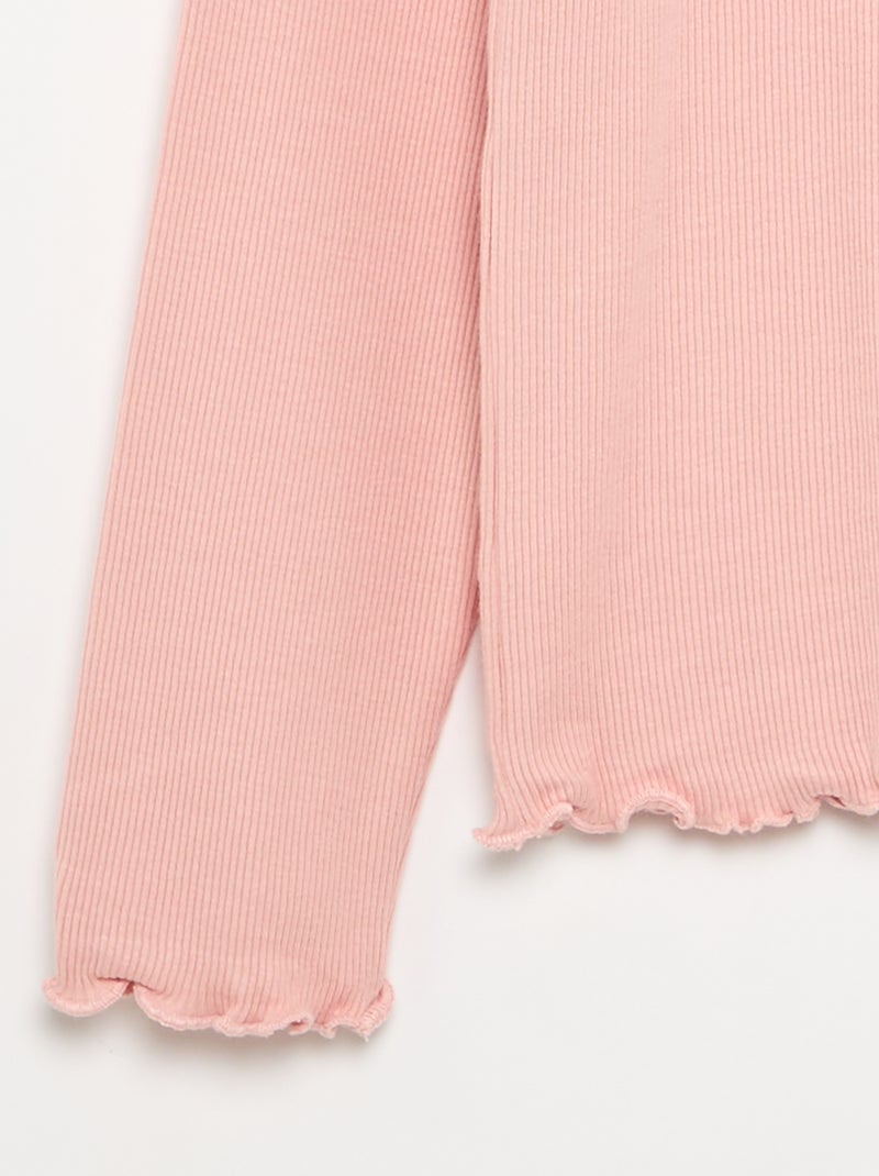Camiseta de cuello alto lisa con acabados ondulados Rosa - Kiabi