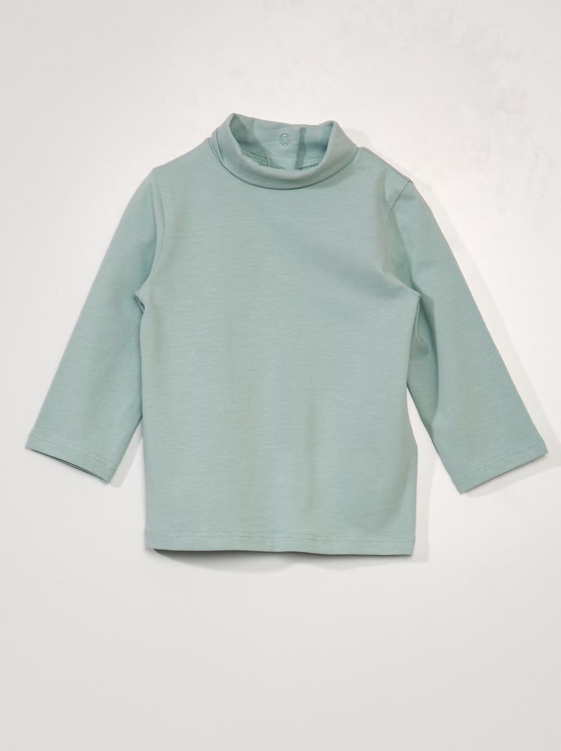 Camiseta de cuello alto lisa de punto azul - Kiabi