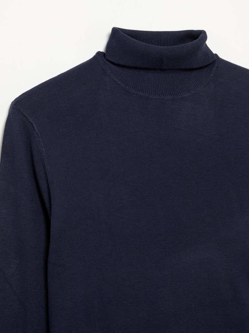 Camiseta de cuello alto lisa de punto fino Azul - Kiabi