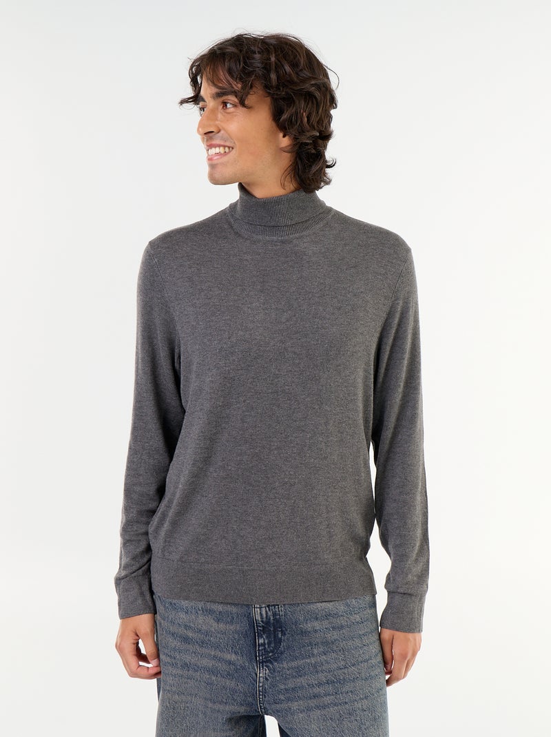 Camiseta de cuello alto lisa de punto fino Gris - Kiabi