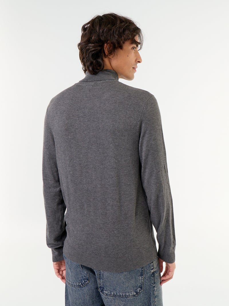 Camiseta de cuello alto lisa de punto fino Gris - Kiabi