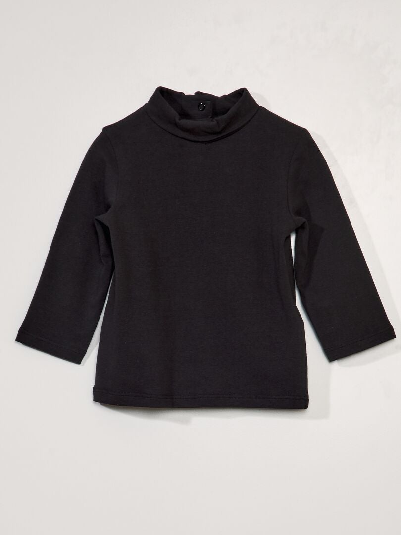 Camiseta de cuello alto lisa de punto negro - Kiabi