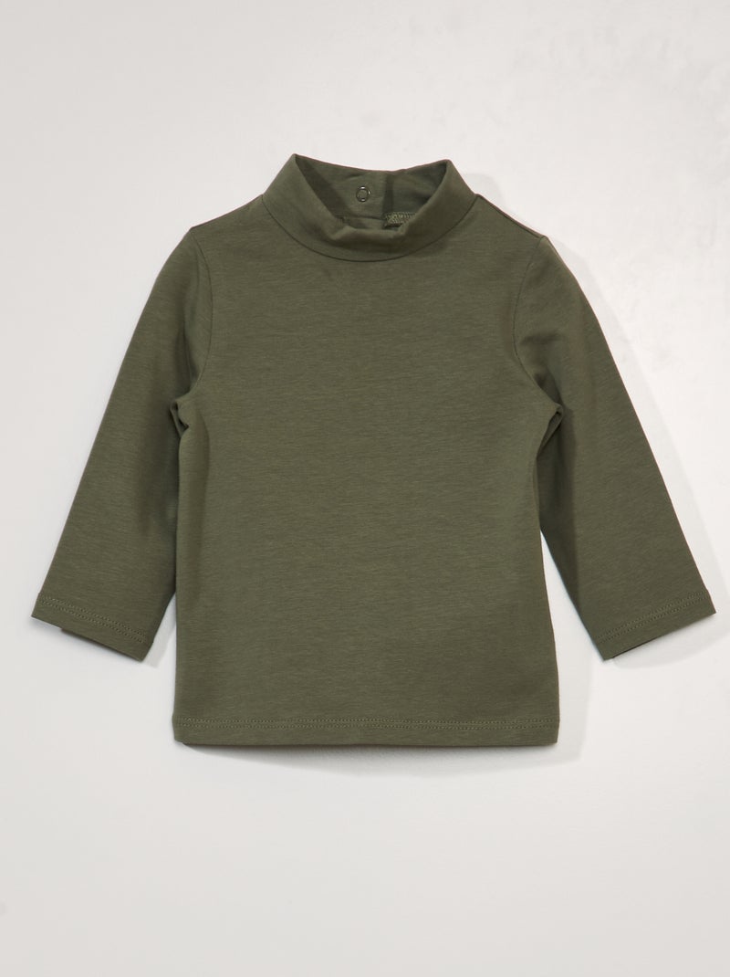 Camiseta de cuello alto lisa de punto VERDE - Kiabi