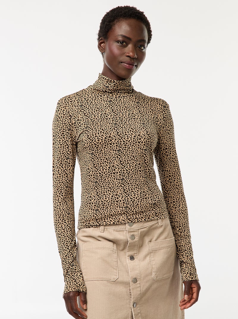 Camiseta de cuello alto y manga larga Beige - Kiabi