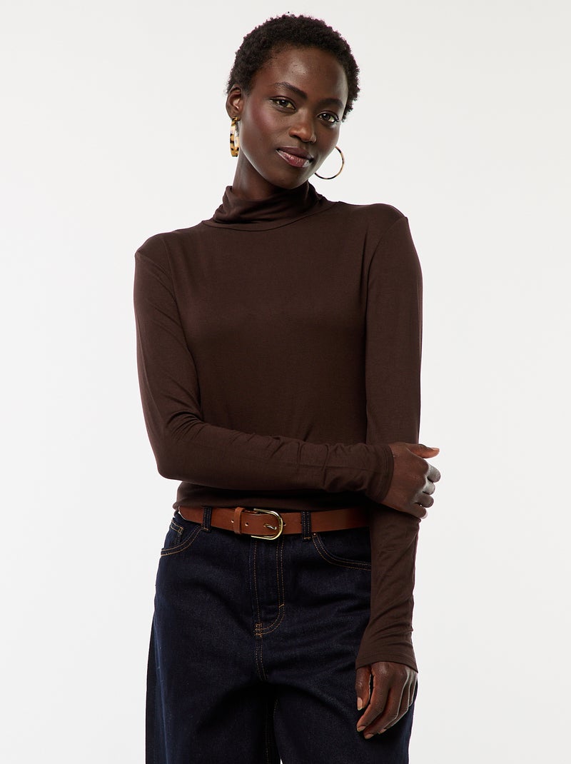 Camiseta de cuello alto y manga larga Marron - Kiabi