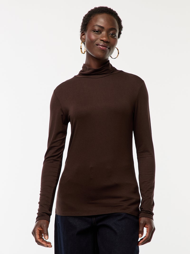 Camiseta de cuello alto y manga larga Marron - Kiabi