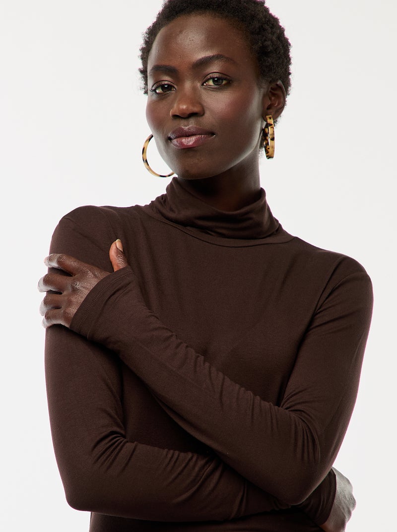 Camiseta de cuello alto y manga larga Marron - Kiabi