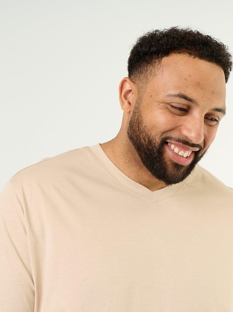 Camiseta de cuello de pico de jersey Beige - Kiabi