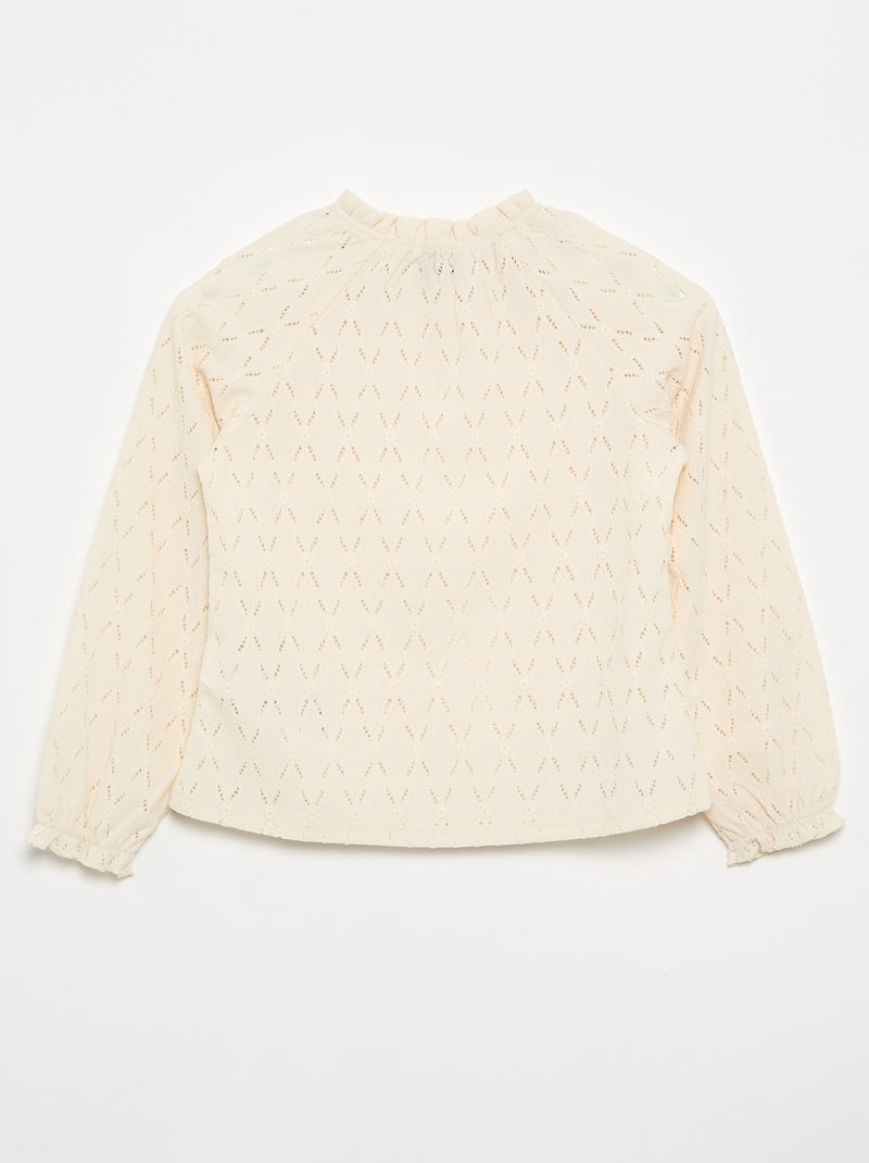 Camiseta de cuello elástico y mangas raglán Blanco - Kiabi