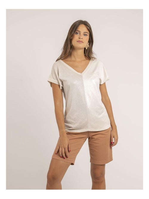 Camiseta de cuello en V de dos materiales FAZZY - Kiabi