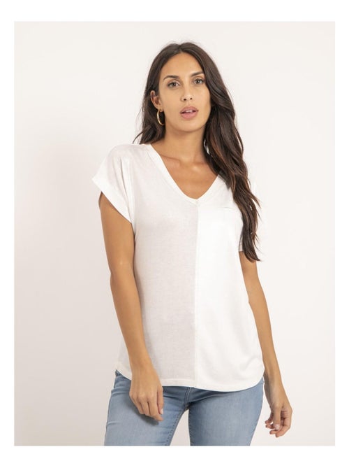 Camiseta de cuello en V de dos materiales FAZZY - Kiabi