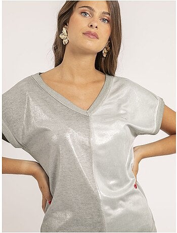 Camiseta de cuello en V de dos materiales FAZZY