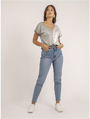 Camiseta de cuello en V de dos materiales FAZZY