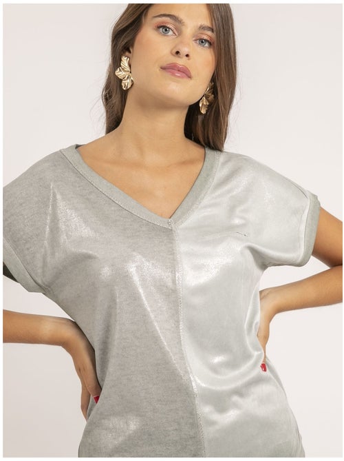 Camiseta de cuello en V de dos materiales FAZZY - Kiabi