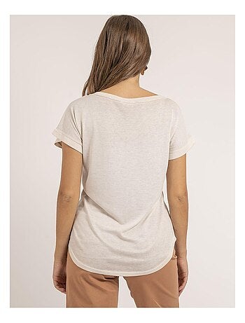 Camiseta de cuello en V de dos materiales FAZZY