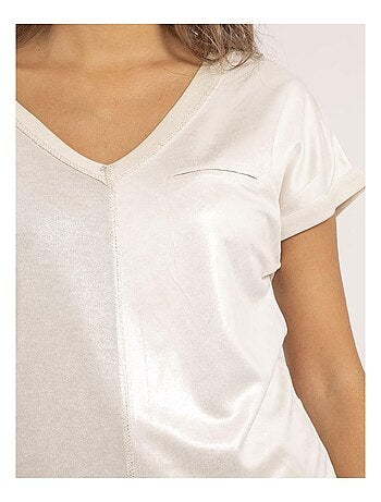 Camiseta de cuello en V de dos materiales FAZZY