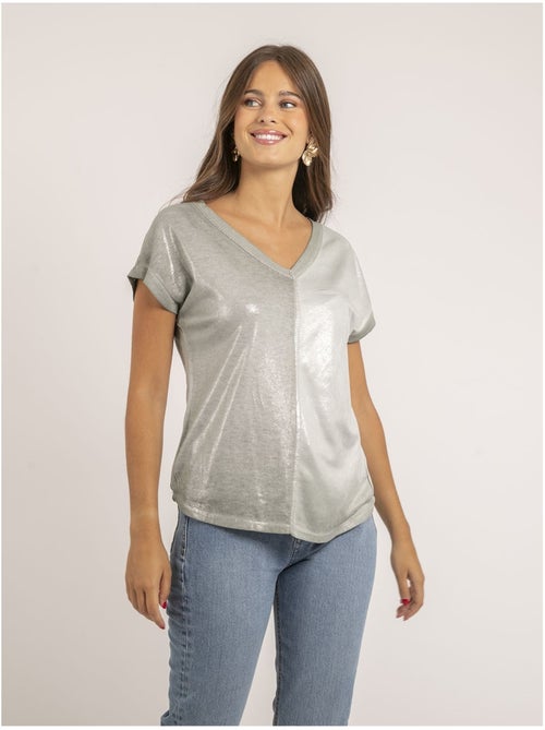 Camiseta de cuello en V de dos materiales FAZZY - Kiabi