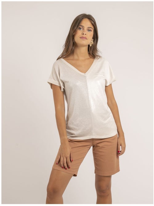Camiseta de cuello en V de dos materiales FAZZY - Kiabi