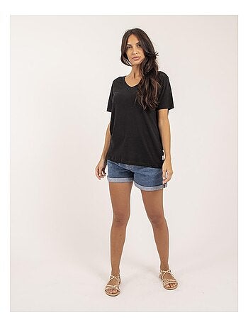 Camiseta de cuello en V de lino FAIMES