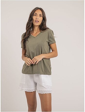 Camiseta de cuello en V de puro algodón FAMIA