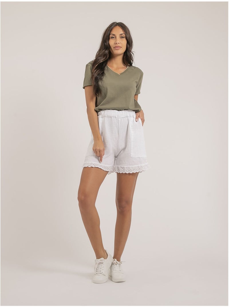 Camiseta de cuello en V de puro algodón FAMIA Caqui - Kiabi