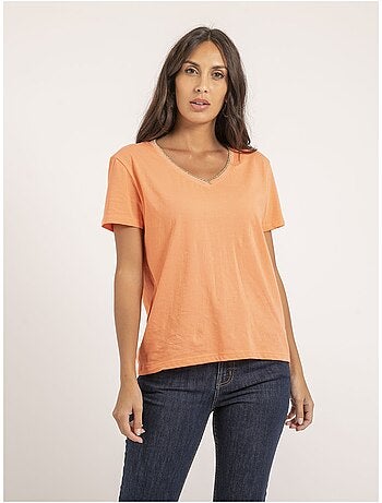 Camiseta de cuello en V de puro algodón FAMIA