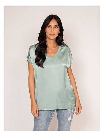 Camiseta de cuello en V satinada FENTA