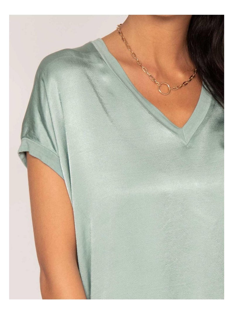 Camiseta de cuello en V satinada FENTA Verde - Kiabi