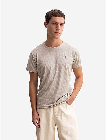 Camiseta de cuello redondo a rayas con bordado de giesto