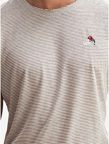 Camiseta de cuello redondo a rayas con bordado de giesto