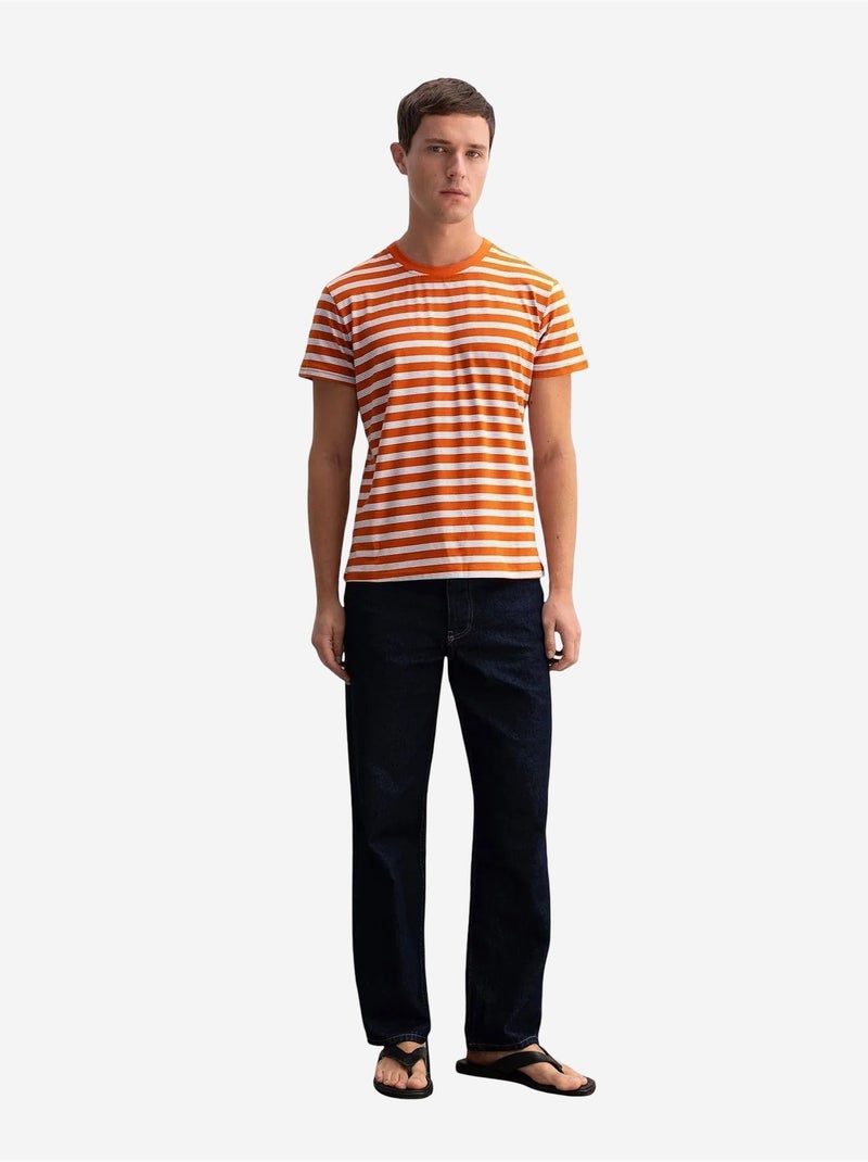 Camiseta de cuello redondo a rayas de corte entallado giesto Naranja - Kiabi