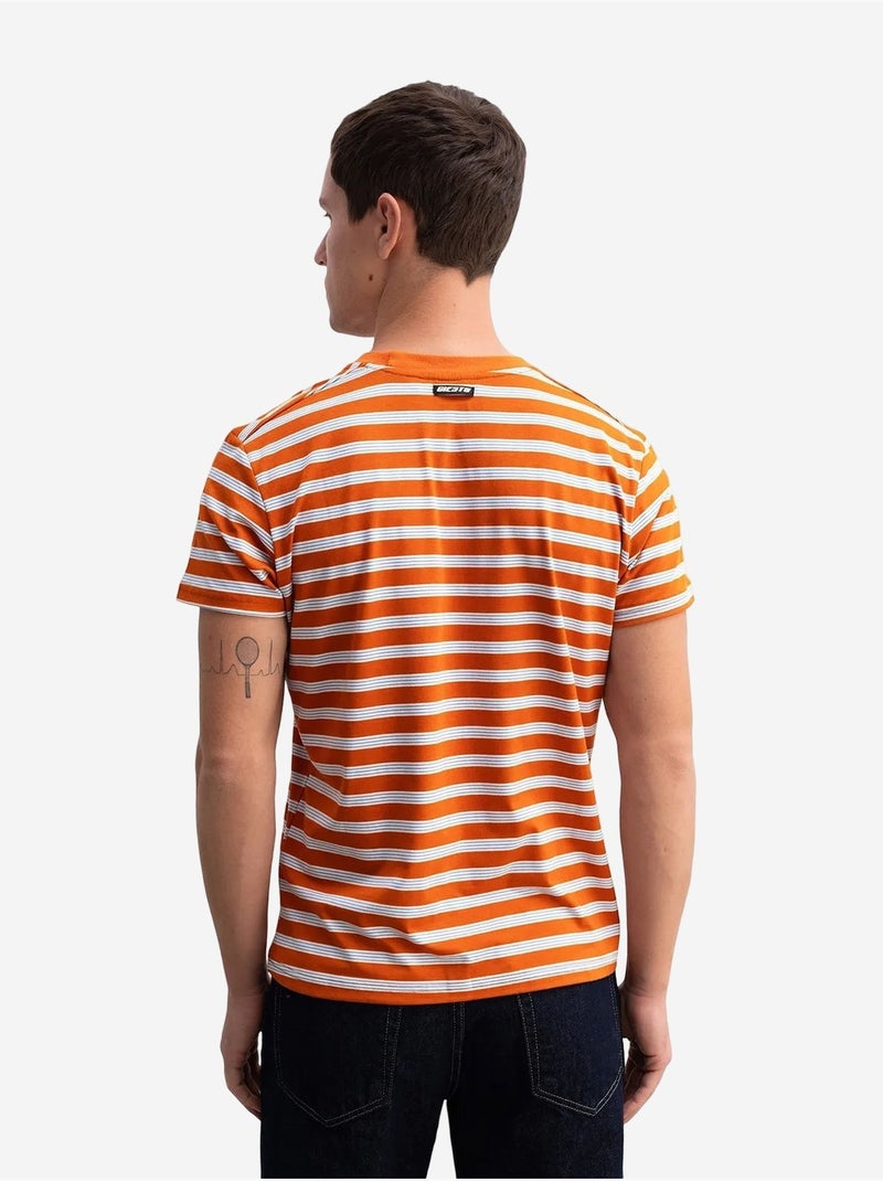 Camiseta de cuello redondo a rayas de corte entallado giesto Naranja - Kiabi
