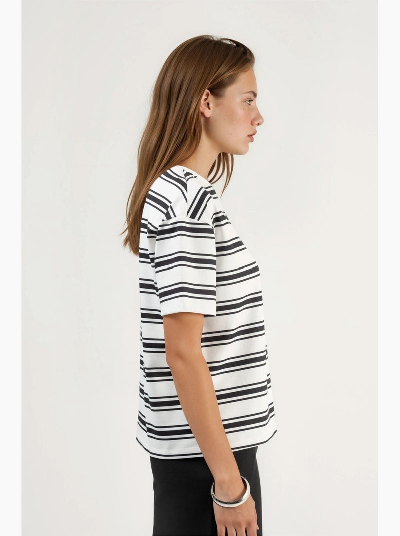 Camiseta de cuello redondo a rayas de gran tamaño hiccup Blanco Negro - Kiabi