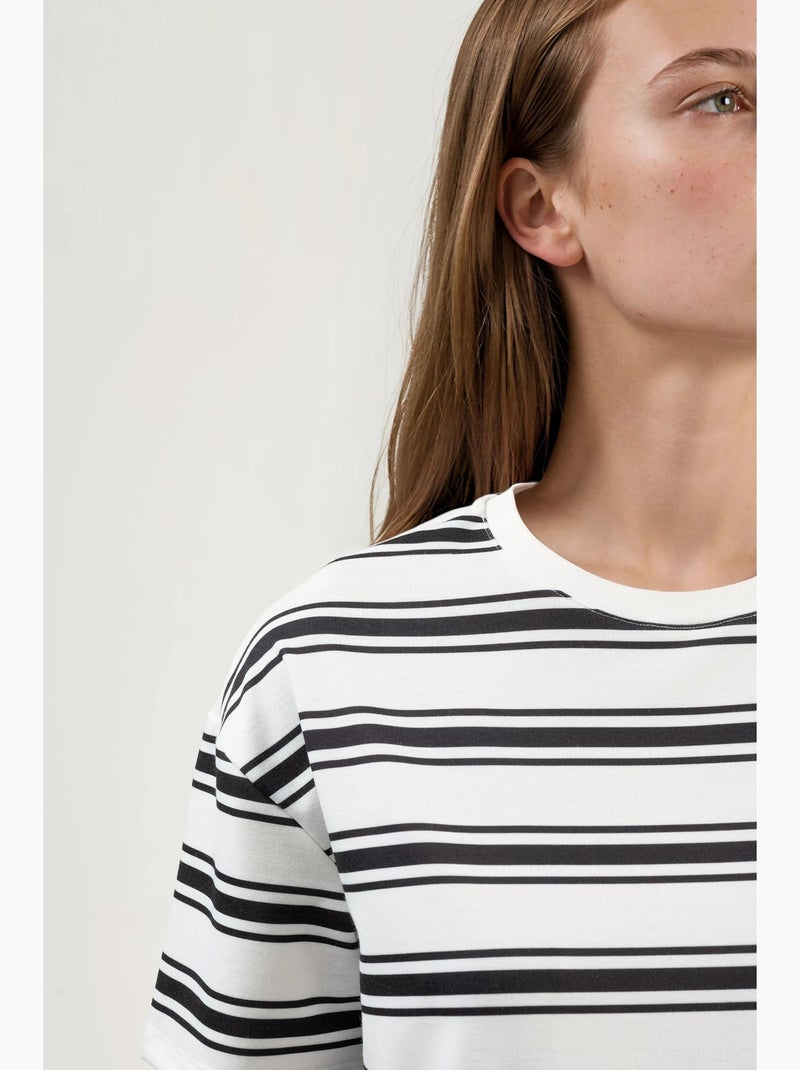 Camiseta de cuello redondo a rayas de gran tamaño hiccup Blanco Negro - Kiabi