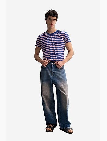 Camiseta de cuello redondo acanalada a rayas para hombre giesto