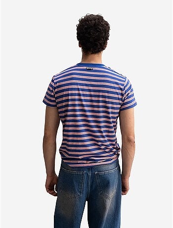Camiseta de cuello redondo acanalada a rayas para hombre giesto