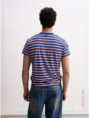 Camiseta de cuello redondo acanalada a rayas para hombre giesto