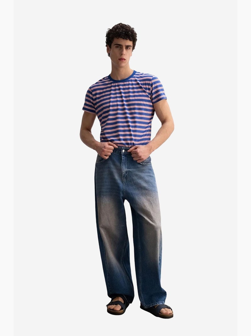 Camiseta de cuello redondo acanalada a rayas para hombre giesto Azul eléctrico - Kiabi