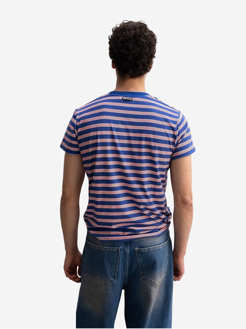 Camiseta de cuello redondo acanalada a rayas para hombre giesto Azul eléctrico - Kiabi
