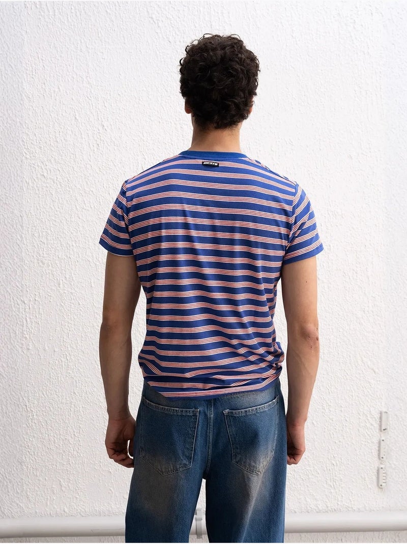 Camiseta de cuello redondo acanalada a rayas para hombre giesto Azul eléctrico - Kiabi