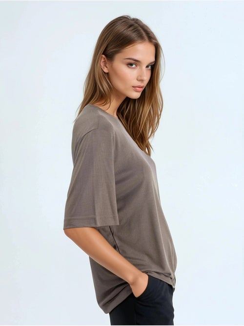 Camiseta de cuello redondo acanalada de corte regular busem - Kiabi