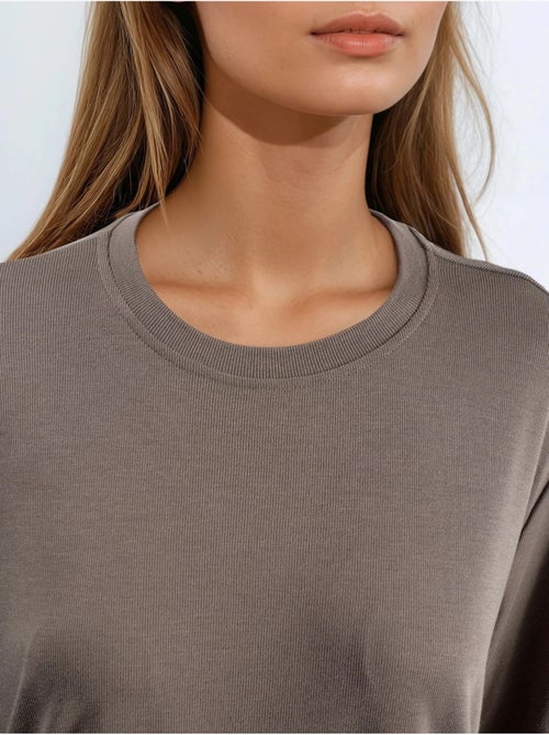 Camiseta de cuello redondo acanalada de corte regular busem - Kiabi