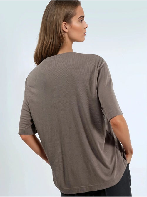 Camiseta de cuello redondo acanalada de corte regular busem - Kiabi