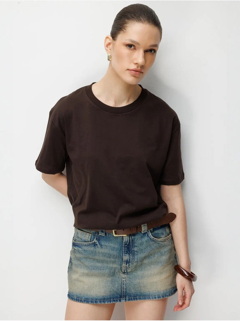 Camiseta de cuello redondo acanalada extragrande mixray Marrón - Kiabi