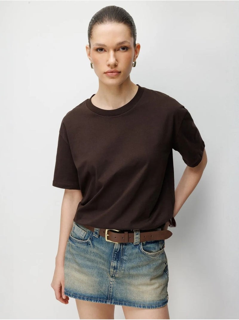Camiseta de cuello redondo acanalada extragrande mixray Marrón - Kiabi