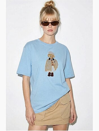 Camiseta de cuello redondo bordada de corte relajado lucci