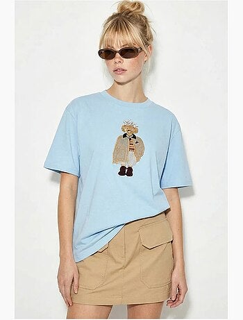 Camiseta de cuello redondo bordada de corte relajado lucci