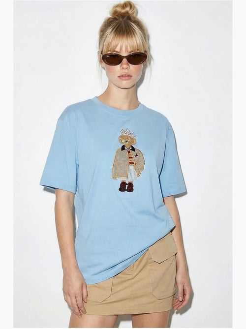 Camiseta de cuello redondo bordada de corte relajado lucci - Kiabi
